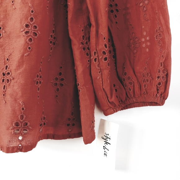 STYLE & CO Boho Terracotta Eyelet Top Size L - Picture 6 of 7